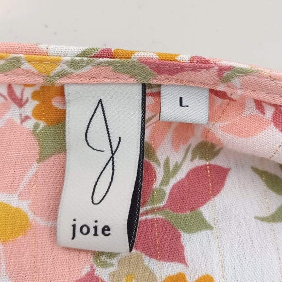 Joie Vivette Pink Orange Size L Smocked Tassel Tie Keyhole Peasant Boho Top - Picture 10 of 12